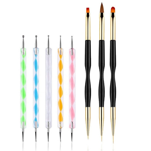 5PCS Dotting Pens with 3 PCS Nail Painting Brushes, Double Ended Brush and Dotting Tool Kit, Nail Art Design Tools...