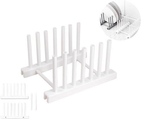 White Plate Organizer for Cabinet 4 Pack, Plstic Plate Rack Stand Keep Dry for Dish, Bowl, Bakeware, Serving Tray and More, Plate Holder for Cabin...
