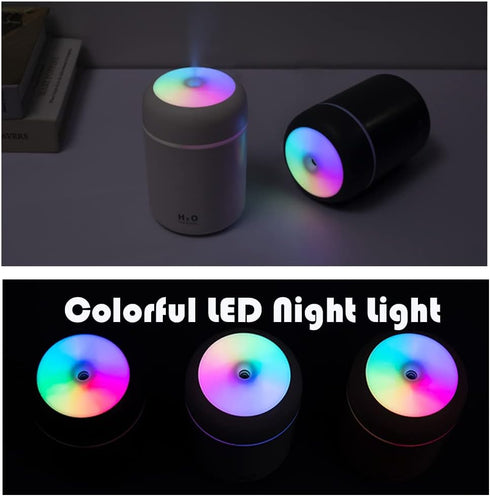 Portable Mini Humidifier, 300ml with Colorful LED Night Light, USB Personal Desktop Humidifier for Car Office Home Travel, Auto Shut-Off, 2 Mist M...