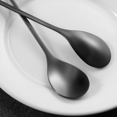AnSaw Long Handle 7.4-Inch Leaf Teaspoons set, 6 Pcs Black Stainless Steel Coffee stirring spoon...