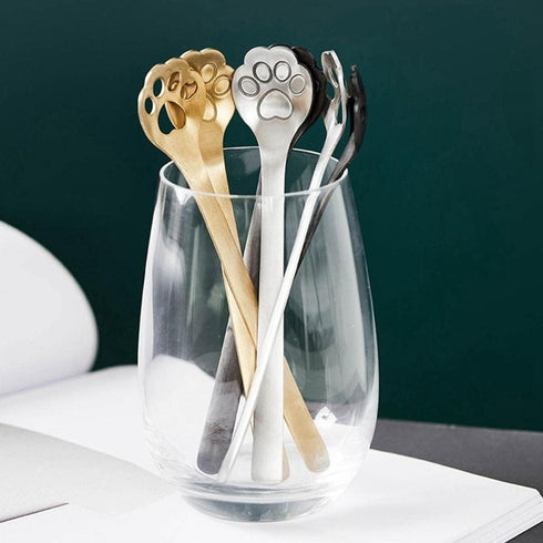 Bright Silver Stainless Steel Coffee Spoons, Cat Paw Teaspoons Hollow Stirring Spoons, Mixing Spoons Dessert Spoons Kitchen Accessories (Hollow Ca...