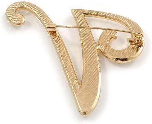 V' Large Gold Plated White Faux Pearl Letter V Alphabet Initial Brooch Personalised Jewellery Gift - 55mm Tall...