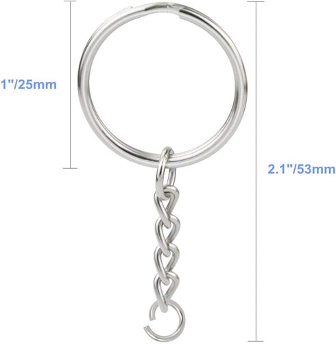50 Pcs NANSSY 1 Inch/25mm Split Keyrings with Chain Silver Keychain Ring, Key Chains Rings Parts with Open Jump Ring and Connector...