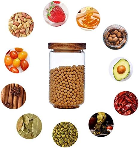Glass Storage Jar with Wood Lids, Airtight Sealed Clear Borosilicate Glass Canister Kitchen Food Storage Containers for Coffee Beans Loose Tea Nut...