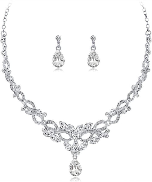 Bride Crystals Rhinestones Necklace Earrings Set Bridal Wedding Jewelry Sets Rhinestone Choker Necklace Prom Party Costume Jewelry Set for Women N...