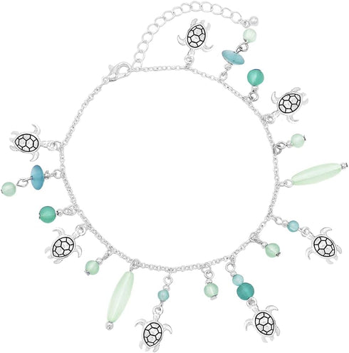 Rosemarie & Jubalee Women's Sea Glass And Multiple Charms Ankle Bracelet Anklet, 9"+2" Extension...