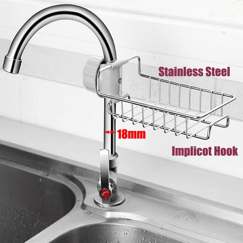 iPstyle Kitchen Sink Caddy Organizer Over Faucet Sponge Holder, Stainless Steel Heavy Duty Thickening Hanging Faucet Drain Rack for Scrubbers, Soa...
