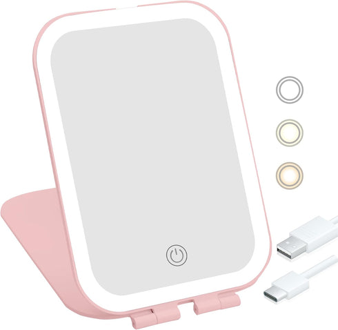 Travel Makeup Mirror, 1000mAh Battery-Powered Illuminated Mirror, 3 Adjustable Light Settings USB-Rechargeable Vanity Mirror with Touch-Sensitive ...