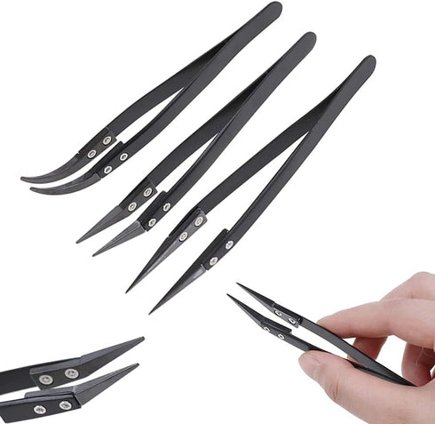 MMOBIEL 3Pcs Set Ceramic Tip Soldering Tweezers Heat Resistant 1600 C/3000 F for Electronics Repair, Jewelry, Computer, Laboratory Soldering Work ...