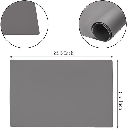 23.6'' by 15.7''Flexible Silicone Placemat Non Slip Waterproof Heat Resistant Dinner Table Grey 1 pcs...