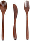 3Pcs Wooden Spoon Fork Knife Cutlery Set, Japanese Reusable Wooden Bamboo Cutlery Set...
