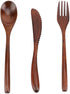 3Pcs Wooden Spoon Fork Knife Cutlery Set, Japanese Reusable Wooden Bamboo Cutlery Set...
