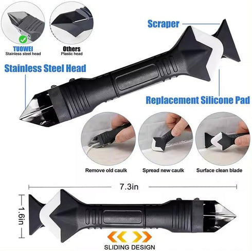 2 Pack 3-IN-1 Caulk Tool for Removal and Application, for Bathroom, Kitchen, Flooring, Windows, Sinks and Frames Seal...
