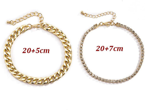MIFYNN Tennis Anklets for Women, Layered Cuban Link Chain Gold Silver Anklets Shiny Rhinestone Anklet Bracelets Adjustable Fashion Jewelry...