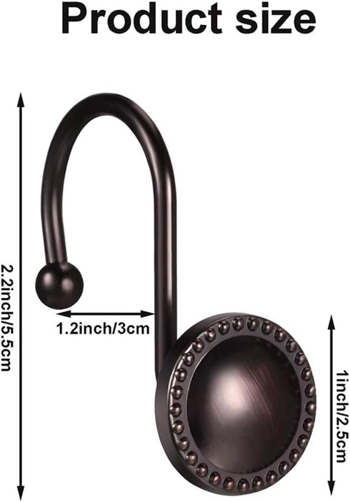 Rustproof Antique Decorative Shower Curtain Hooks, 12pcs Oil Rubbed Bronze Shower Curtain Ring Holders for Bathroom Shower Rods Curtains Home...