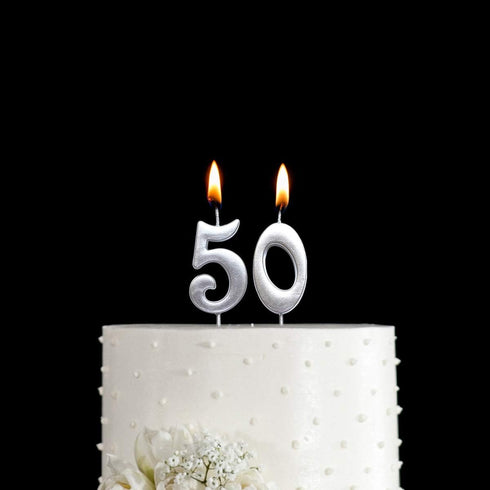 MAGJUCHE Silver 50th Birthday Numeral Candle, Number 50 Cake Topper Candles Party Decoration for Women or Men...