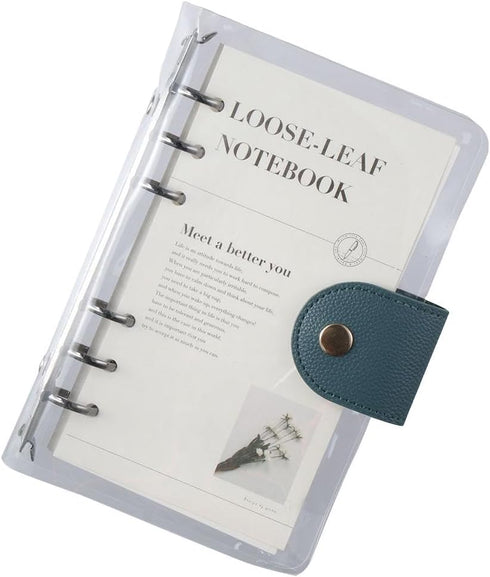 Clear PVC A6 6-Ring Refillable Binder Cover, with 90 Sheets Papers Transparent Notebook Cover, 6-Ring Notebook Round Ring Binder Pocket with Snap ...