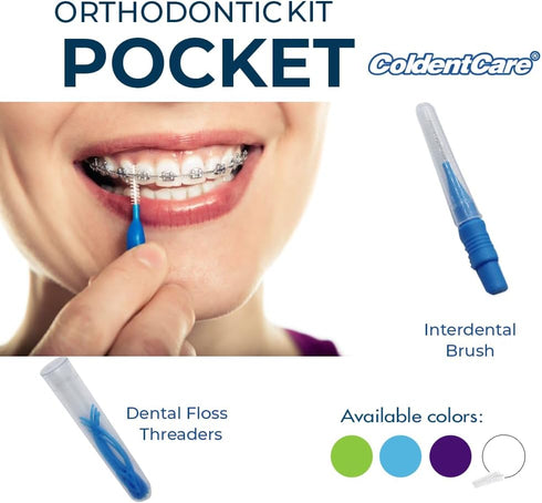 Orthodontic Kit Pocket - Compact and Complete Oral Care Set with Toothbrush, Floss, Wax, Threaders, Interdental Brush, and Case - Available in Cle...