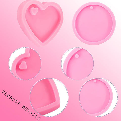 8 PCS Heart Shape Resin Mold,Round Shape Keychain Silicone Molds for Epoxy Resin DIY Keychain Decoration Homemade Dessert Fondant...