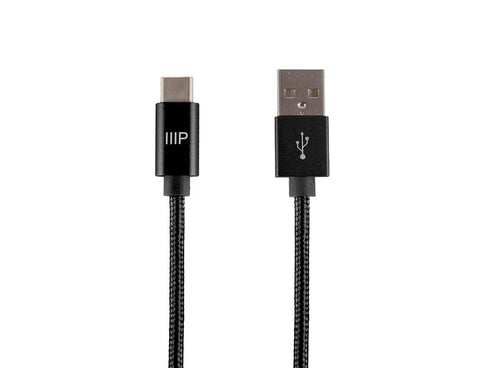 Monoprice USB 2.0 Type-C to Type-A Cable - Fast Charge and Sync, Durable, Nylon-Braided Jacket, Up to 480Mbps, Aluminum Connectors, 10 Feet, Black...
