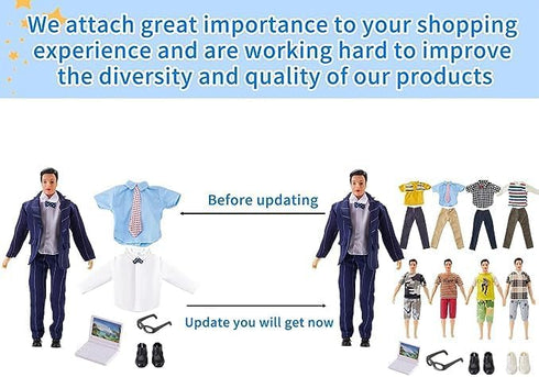11.5 Inch Ken Doll Clothes and Accessories Doll Outfit for 12 Inch Ken Boy Doll,Including 1 Suit,1 Shirt, Random 4 Tops,Random 4 Pants,1 Pair of G...