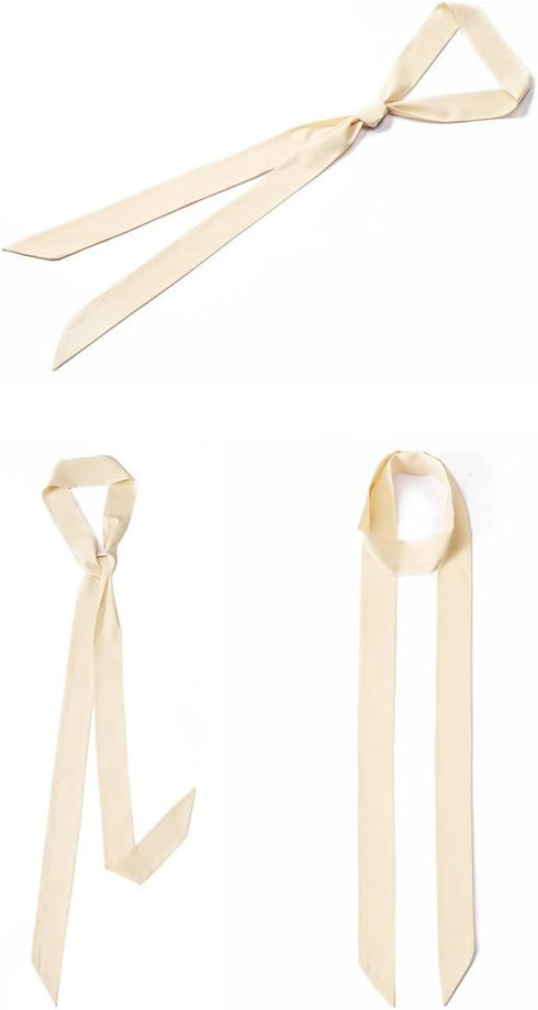 Monique Women's Long Narrow Silky Ribbon Neck Tie Choker Belt Scarf, Beige, One Size...
