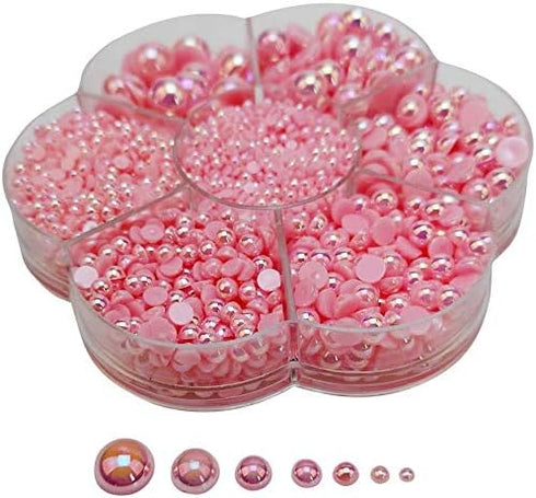 Chenkou Craft 3000PCS 1 Box Pink Round Flatback Imitation Half Pearls Bead Loose Beads Gem (Pink)...