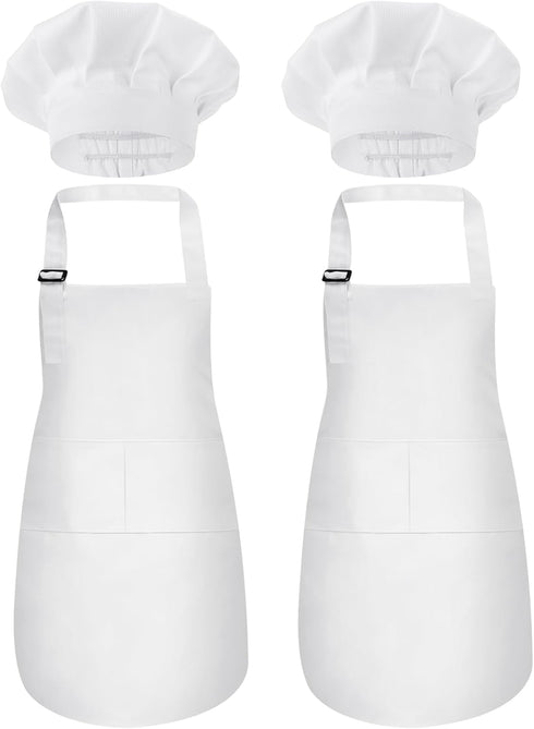 2 Pack Kids Chef Apron and Hat, Adjustable Kitchen Cooking Apron with Two Pockets for Girls Boys...