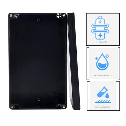 Project Box for Electronics -Electrical Enclosure, Junction Box ABS Plastic Dustproof Waterproof IP65, with 4 PCS M16 Cable Glands Black (6.3x4.33...