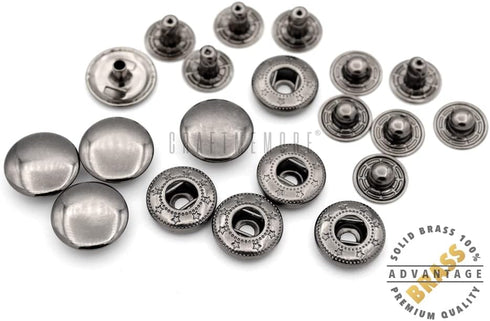 CRAFTMEMORE 10 Pack Snap Fasteners Color Plated Solid Brass Metal Snaps Heavy Duty Press Stud S-Spring Poppers Button VT2#665 (10 mm, Gunmetal Bla...
