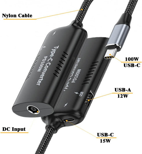 Cablecc 5.5x2.5mm 5.5x2.1mm DC Power Input to 100W Dual Type C USB-C and Type-A Output PD Emulator Trigger Charge Cable......