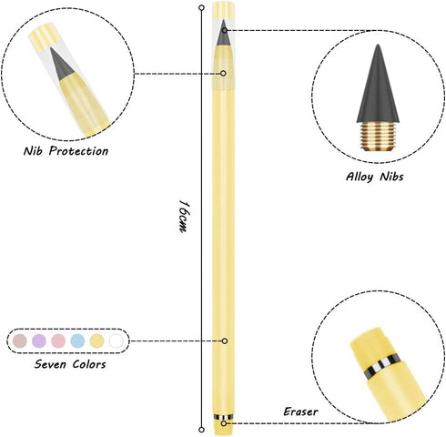 Infinity Pencil,7PCS Inkless Pencil Inkless Magic Pencil with Extra 7 Eraser Reusable Everlasting Pencil with 7 Replaceable Nibs for Writing Drawi...