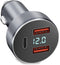 72W USB C Car Charger, 3 Ports 12V USB Charger Dual QC3.0 and 36W PD Metal Mini Fast Car Charger Adapter with LED Voltmeter for 12V~24V Vehicles (...
