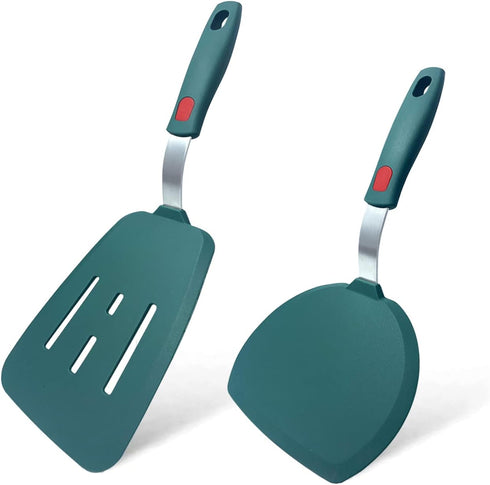 Silicone Spatula Set of 2 for Nonstick Cookware,Tenta Tenta Kitchen Slotted Angle Spatula Round Pancake Spatula Silicone 600°F Heat Resistant Clas...