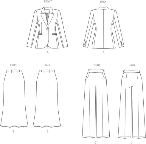 Butterick Misses' Semi-Fitted Jacket, A-line Skirt and Pants Sewing Pattern Kit, Design Code B6933, Sizes 18-20-22-24-26...