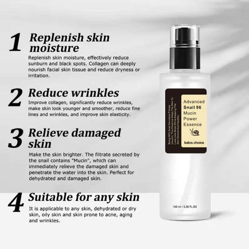 Snail Mucin 96% Power Repairing Essence 3.38 fl.oz 100ml, Hydrating Serum for Face with Snail Secretion Filtrate for Dull Skin & Fine Lines, Korea...