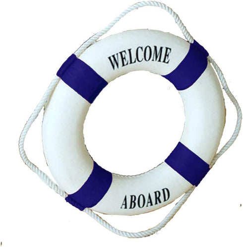MorroMorn Lifebuoy Wall Hanging Decor - Welcome Aboard Mediterranean Style Home Decoration (Navy, 14")...
