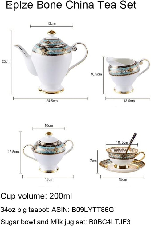 YBK Tech Euro Style Bone China Cup& Saucer Set, Ceramic Tea Coffee Cup for Home Kitchen Wedding (Royal Pattern- Sky Blue)...