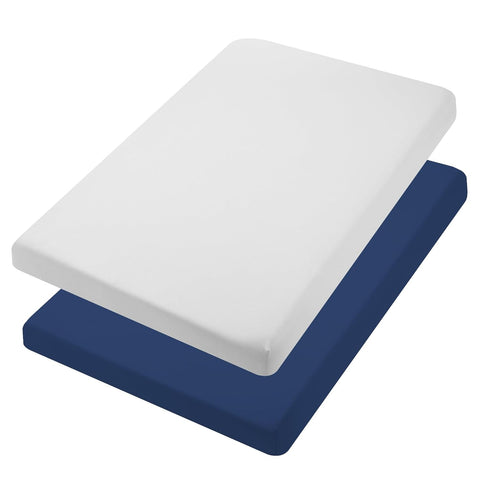 TILLYOU Mini Crib Fitted Sheets 2 Pack - Soft Jersey Knit Microfiber Playpen Bedding Sheet for Baby, Portable Mini Pack n Play Sheet, Machine Wash...