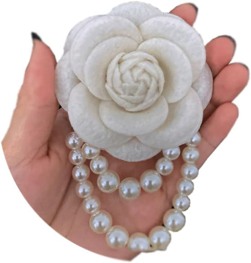 Vintage Wool Camellia Flower Pearl Tassel Brooches Pin Bracelet,Hairpin Headpieces Brooch Shawl Pins Wedding Party Gift Dainty Elegant Lapel Pins ...