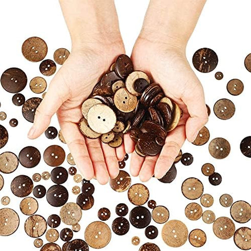150pcs 5sizes Mix Coconut Shell Natural Wooden Buttons with 2 Holes for DIY Clothing Sewing Craft Decorative...