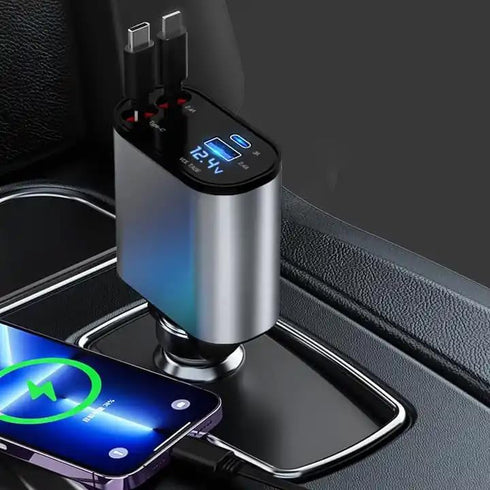 Retractable Phone Charger - Fast Car Charger USB C - Retractable Phone Charger 4 in 1 Retractable Car Charger - Retractable Charger for Apple and ...