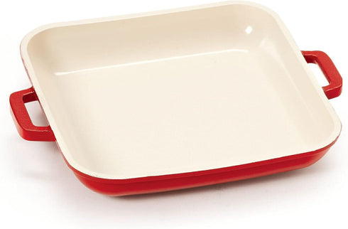 Heiss® Energy-Efficient Cast Aluminum Mini Square Grill Pan for Serving, 10 Ounce, 6" x 6", Red/White...