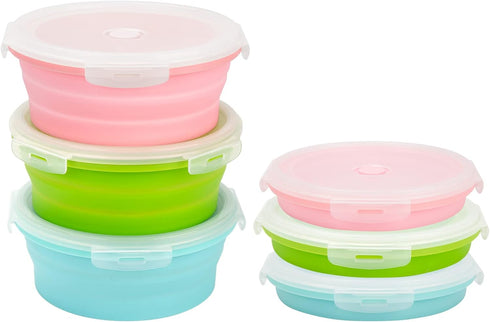 3Pack Collapsible Silicone Food Storage Containers with Lid 40OZ Foldable Lunch Bowl for Microwave Freezer Dishwasher Safe 800ml...