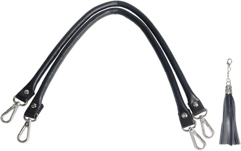 BEAULEGAN Purse Leather Handles Replacement 2 Pcs for Handbag, 23.6 Inch, Black Silver...