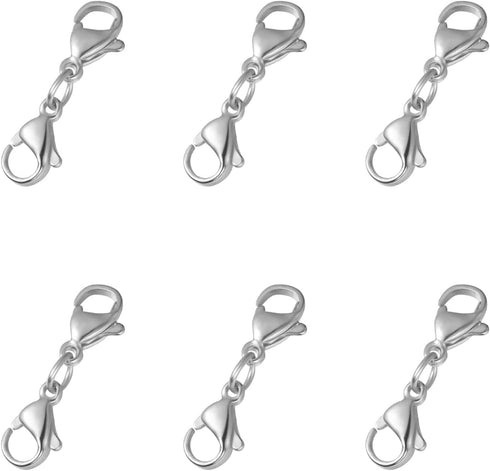 6 Pcs Double Lobster Clasp Metal Extender Necklace Small Claw Connector for Bracelet Necklace DIY Jewelry Making Kit (Silver)...