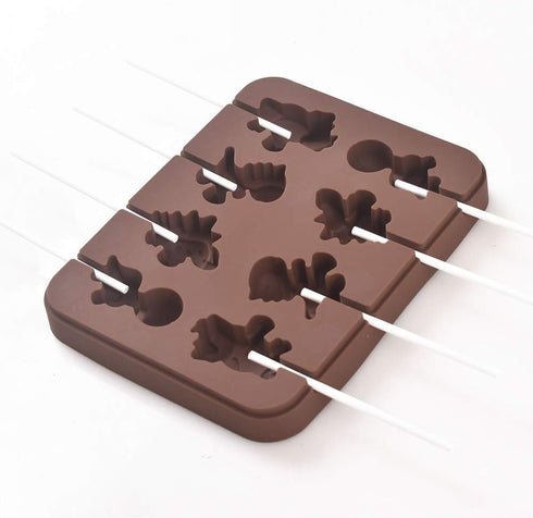 Newk Lollipop Silicone Mold, 4 Packs 8- Cavity Non-Stick Dinosaur Silicone Molds for Lollipop Chocolate Candy...