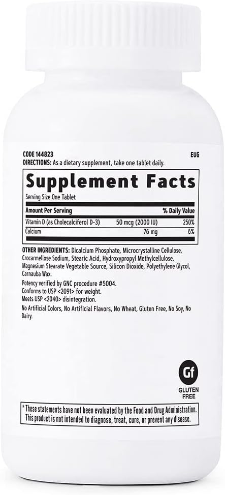 GNC Vitamin D-3 50mcg, 180 Tablets, Supports Healthy Bones and Teeth...