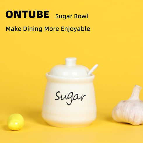 ONTUBE Ceramic Sugar Bowl with Lid and Spoon 12oz (beige)...