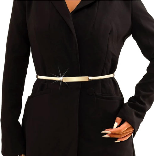 COSYDAYS Metallic Elastic Waist Belt Gold Skinny Metal Waist Chain Dress Belt Stretch Waistband Jewelry for Women and Girls (Gold)...